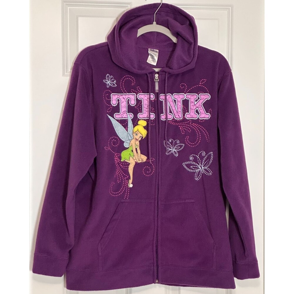 Vintage Disney Tinkerbell Tink Fleece Zip Up Hoodie Jacket Women's XL Purple
